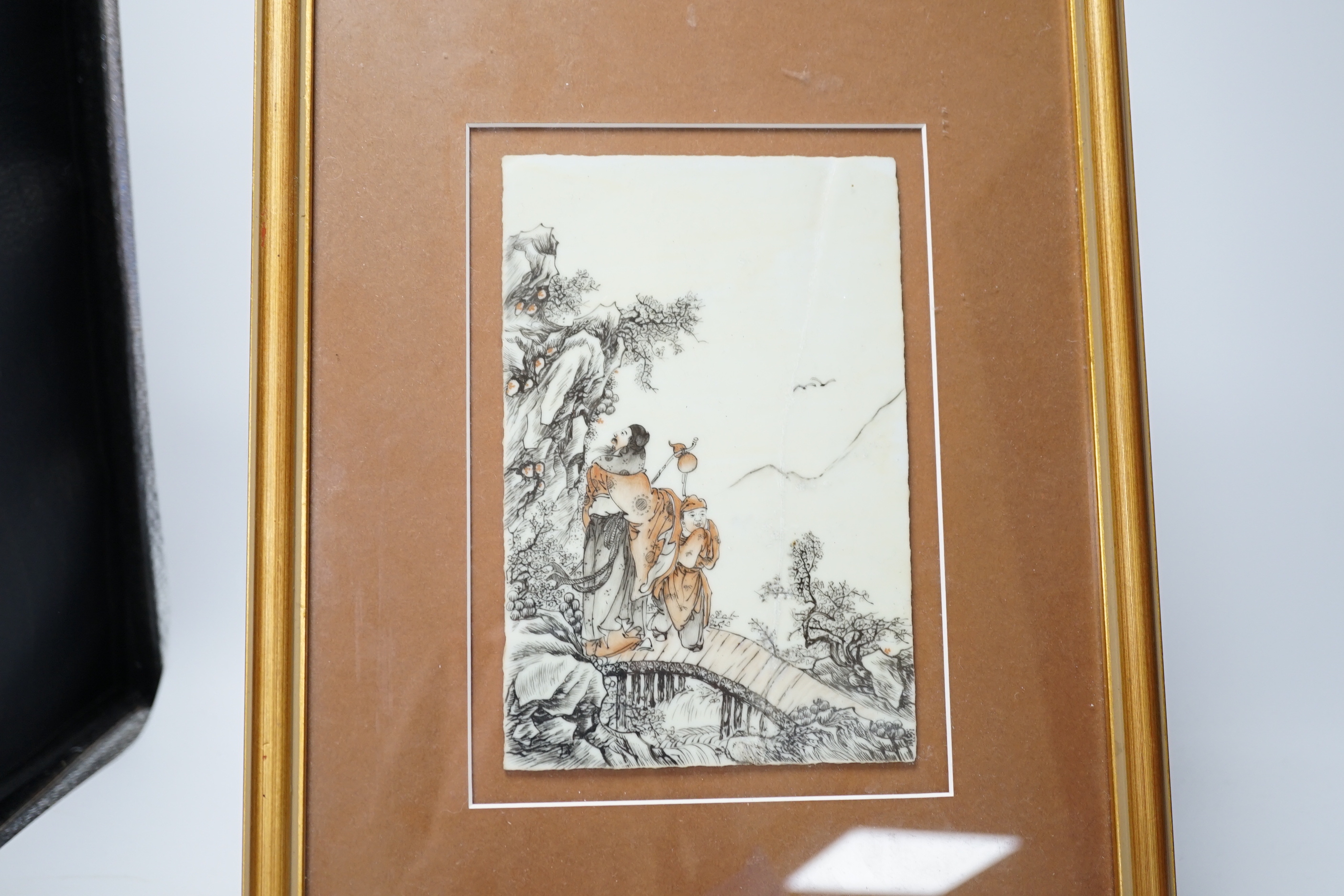 A Chinese porcelain plaque, 13cm wide x 19.5cm high (restored)